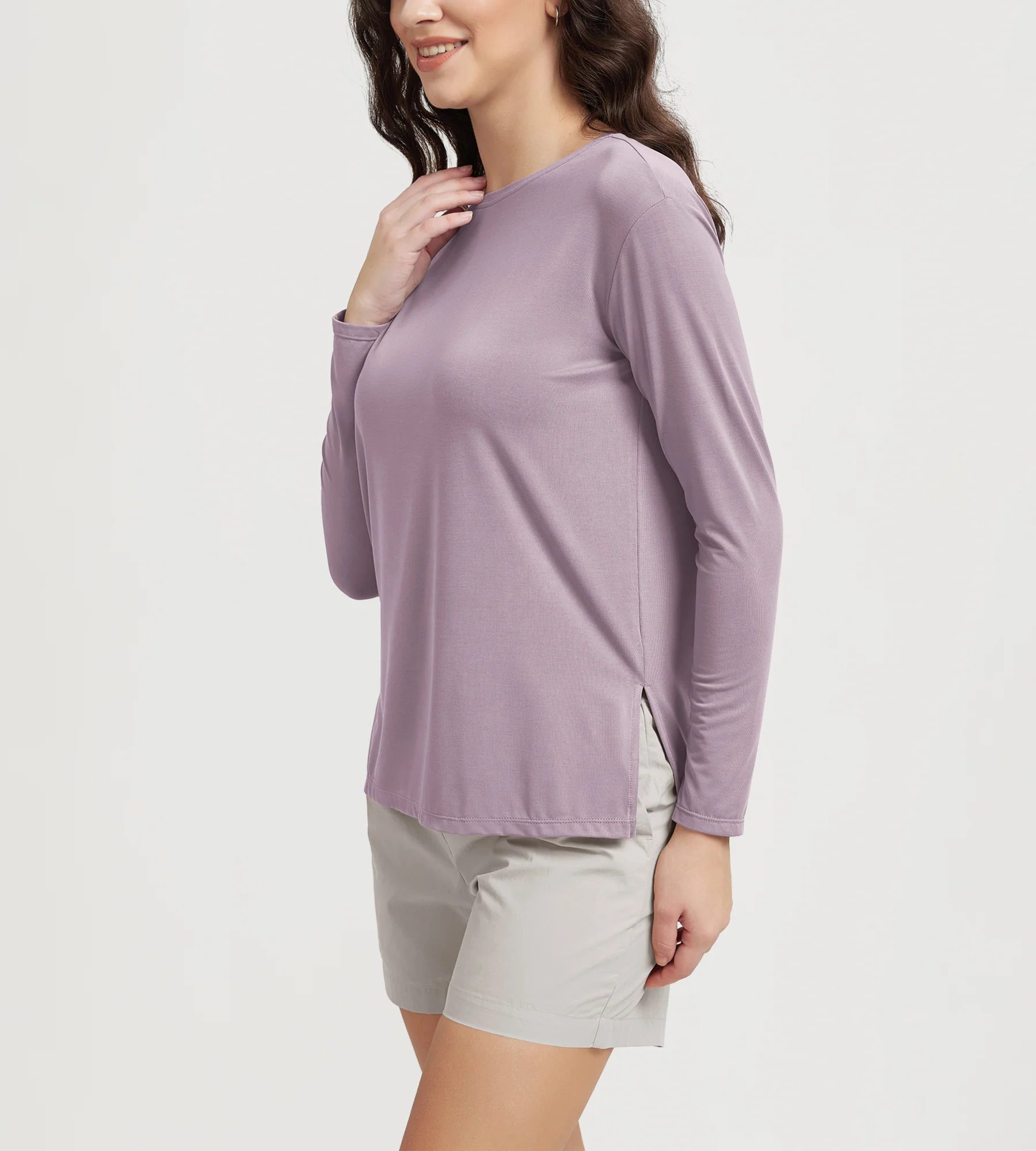 Women's Boat Neck Long Sleeve Shirt, Side Slit, Casual Top for Yoga & Lounge - Image 12