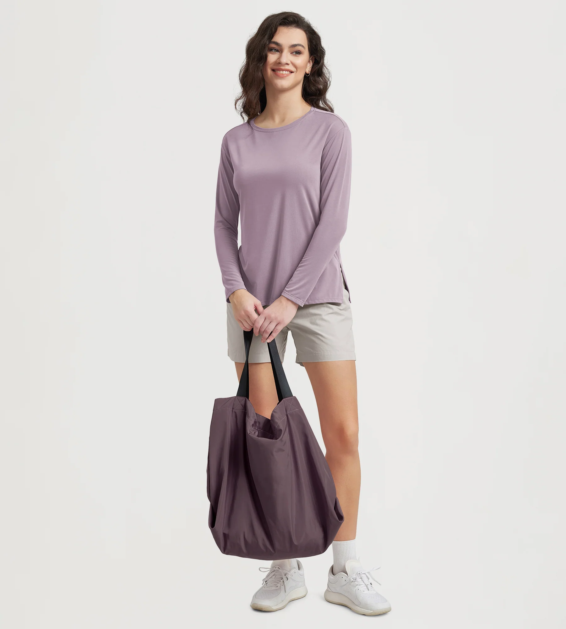 Women's Boat Neck Long Sleeve Shirt, Side Slit, Casual Top for Yoga & Lounge - Image 14