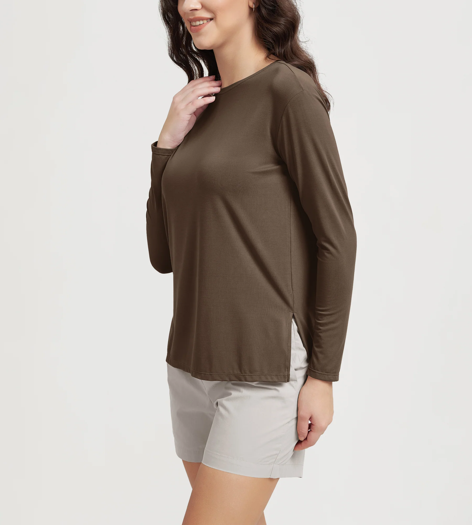 Women's Boat Neck Long Sleeve Shirt, Side Slit, Casual Top for Yoga & Lounge - Image 17
