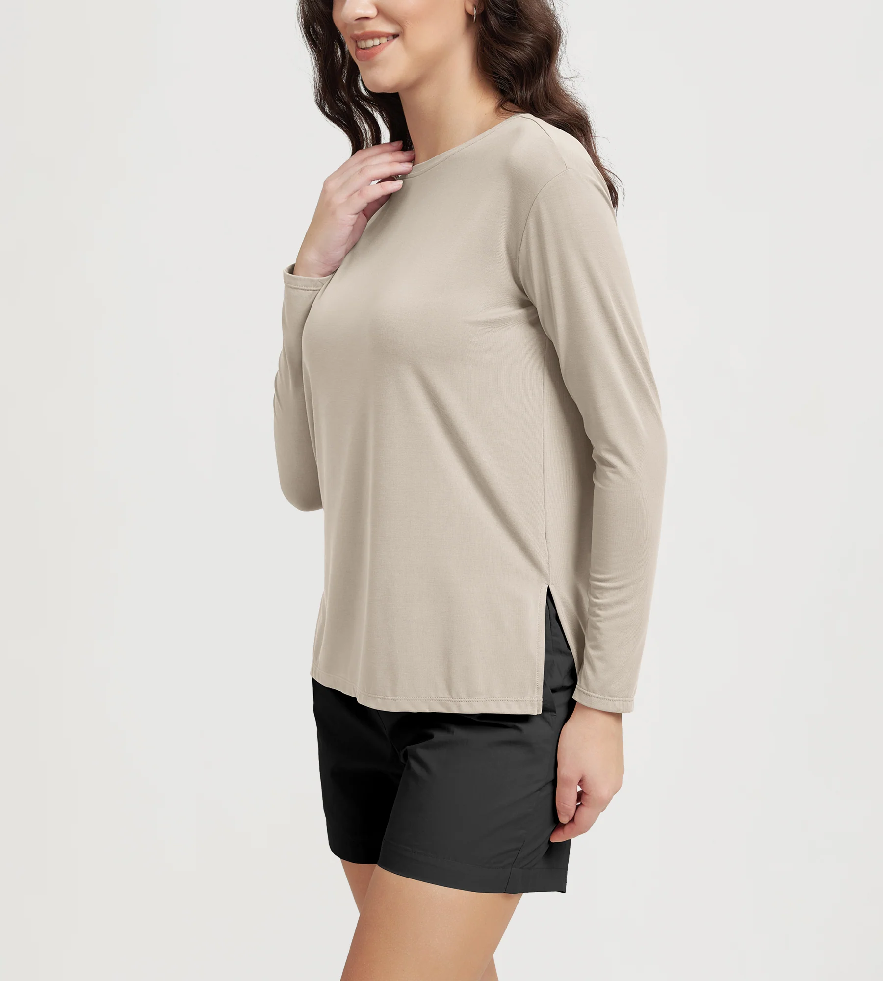 Women's Boat Neck Long Sleeve Shirt, Side Slit, Casual Top for Yoga & Lounge - Image 2