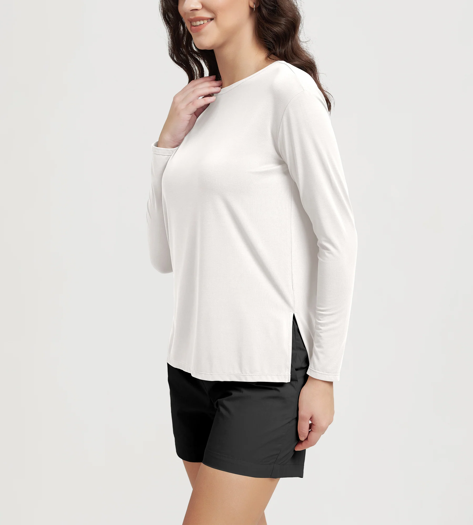 Women's Boat Neck Long Sleeve Shirt, Side Slit, Casual Top for Yoga & Lounge - Image 22