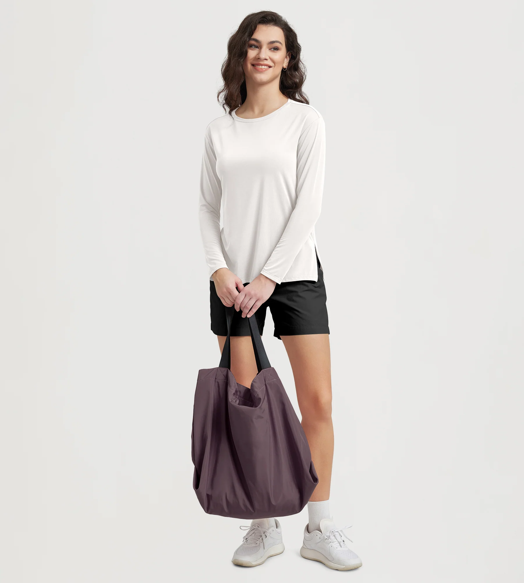 Women's Boat Neck Long Sleeve Shirt, Side Slit, Casual Top for Yoga & Lounge - Image 24