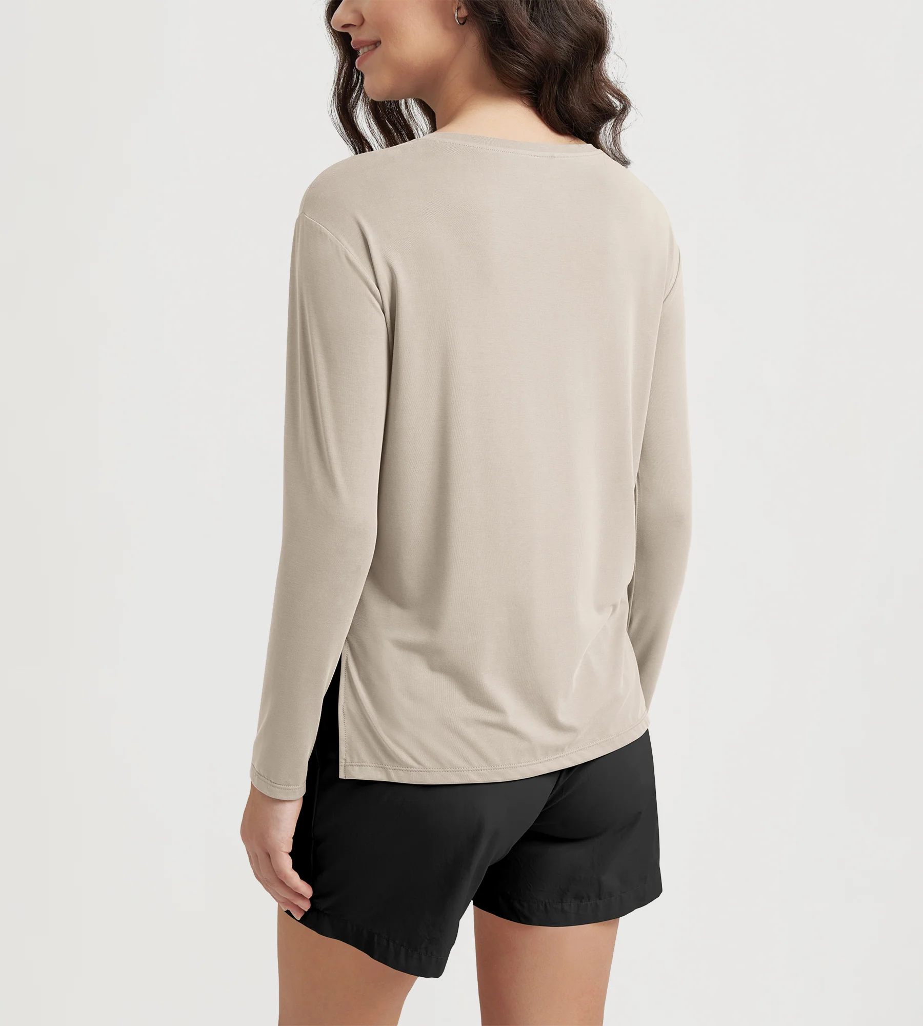 Women's Boat Neck Long Sleeve Shirt, Side Slit, Casual Top for Yoga & Lounge - Image 3