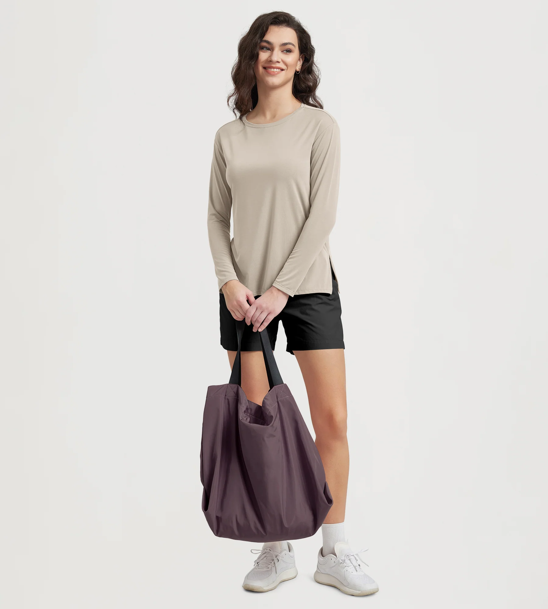 Women's Boat Neck Long Sleeve Shirt, Side Slit, Casual Top for Yoga & Lounge - Image 4