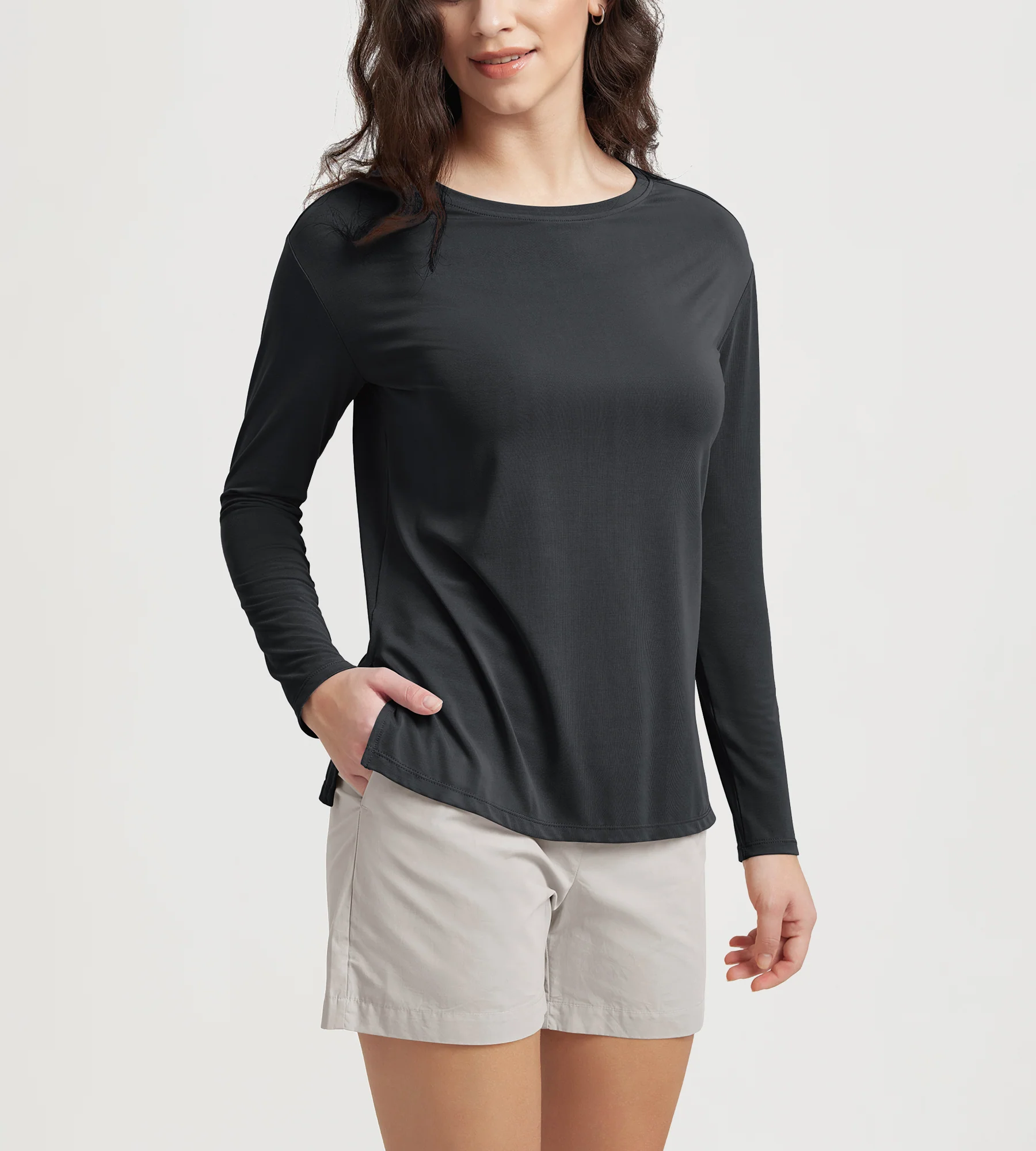 Women's Boat Neck Long Sleeve Shirt, Side Slit, Casual Top for Yoga & Lounge - Image 6