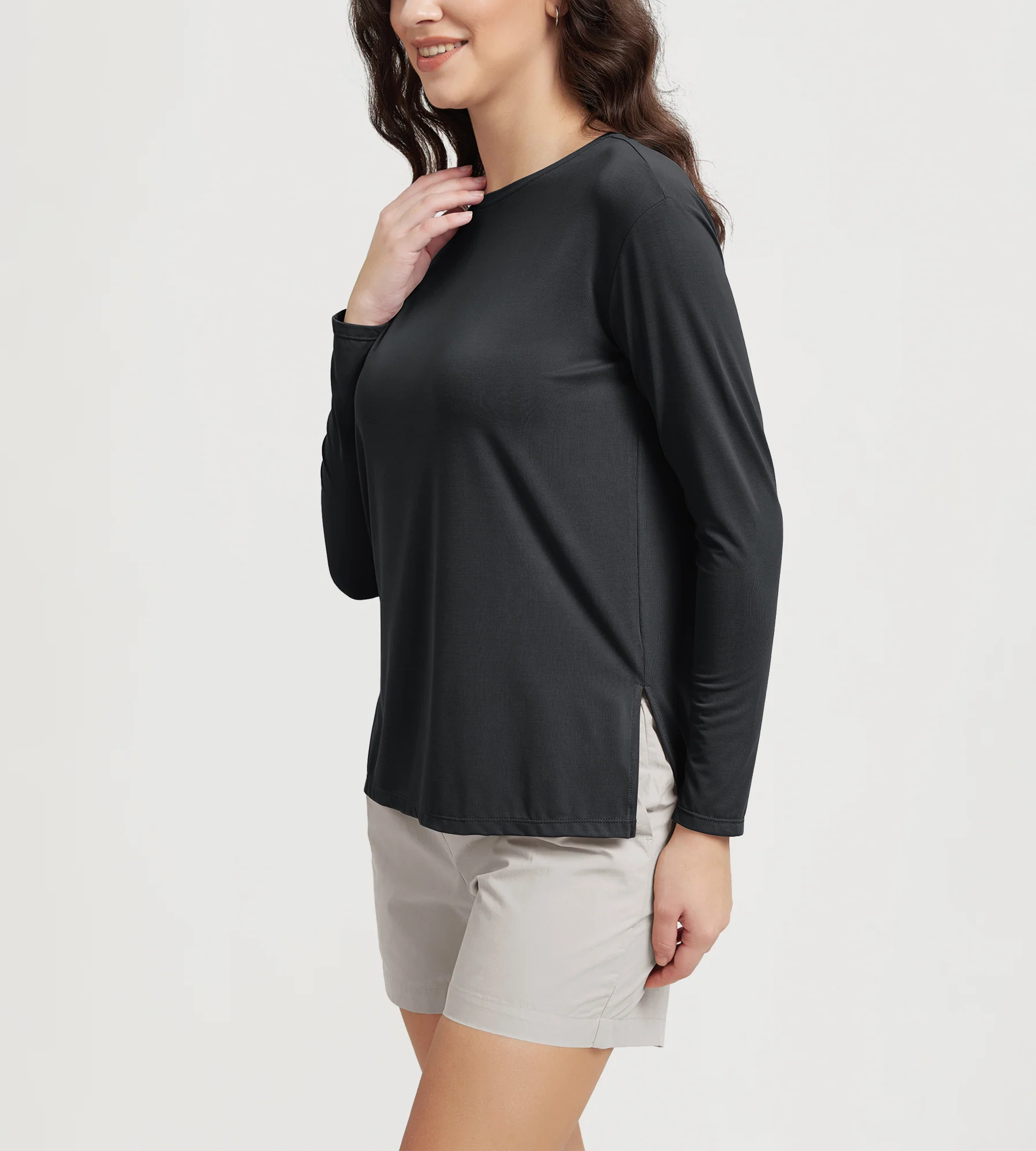 Women's Boat Neck Long Sleeve Shirt, Side Slit, Casual Top for Yoga & Lounge - Image 7