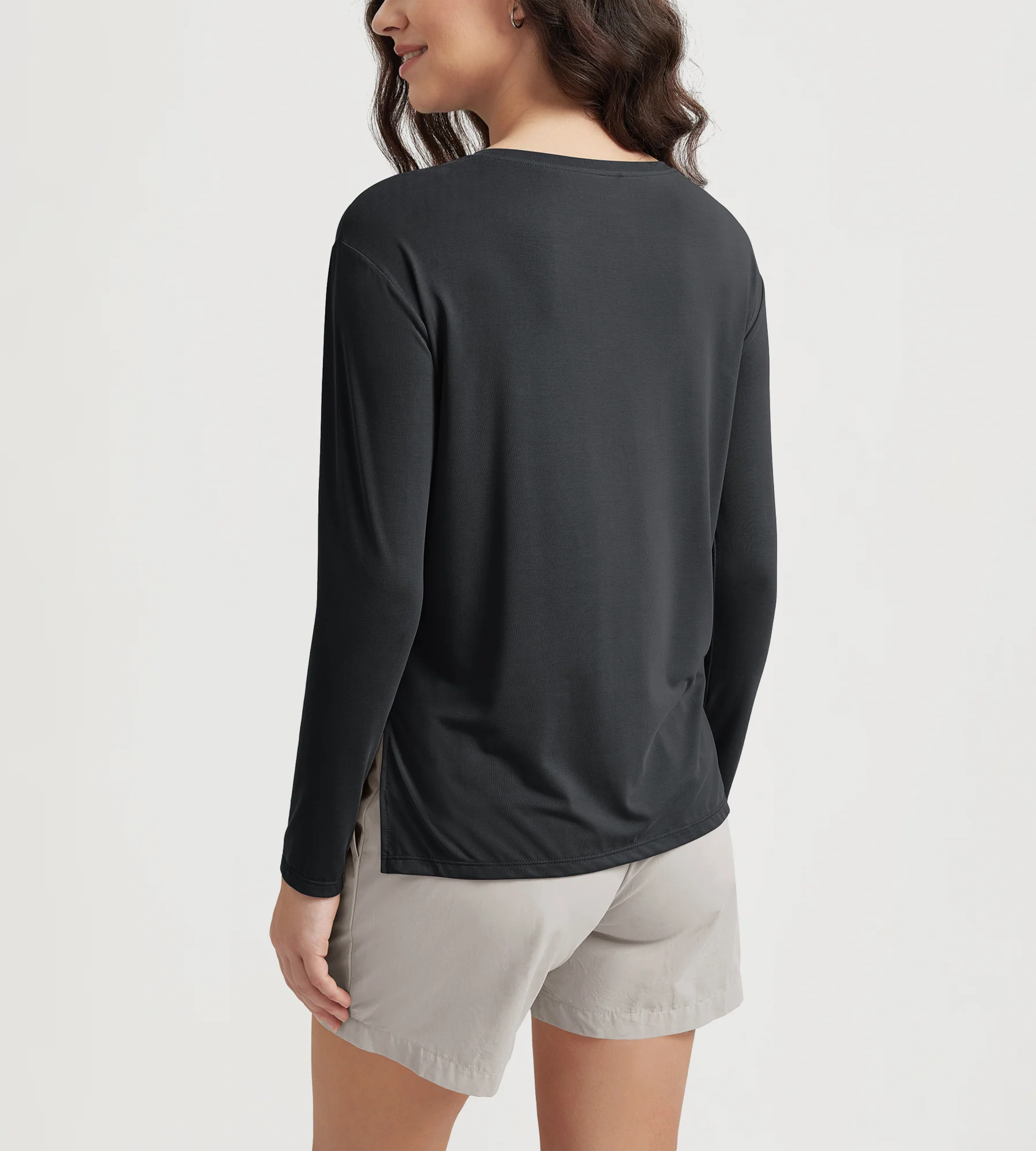 Women's Boat Neck Long Sleeve Shirt, Side Slit, Casual Top for Yoga & Lounge - Image 8