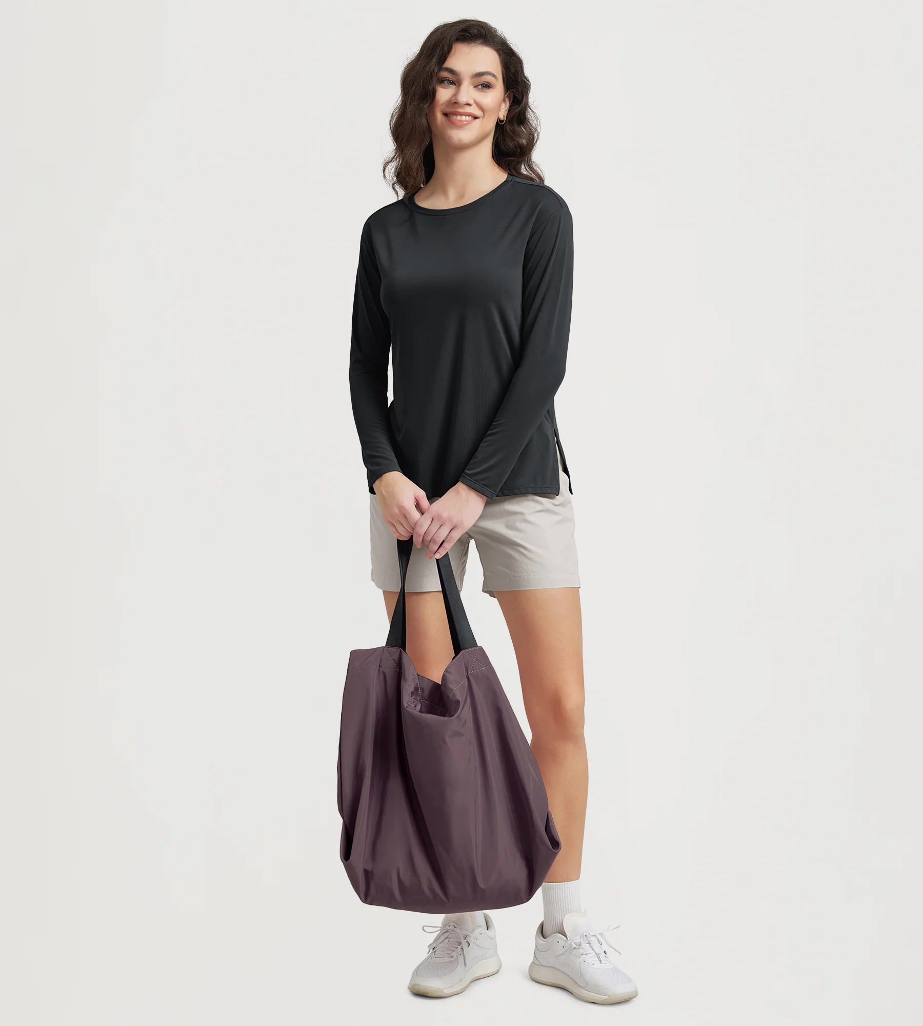 Women's Boat Neck Long Sleeve Shirt, Side Slit, Casual Top for Yoga & Lounge - Image 9