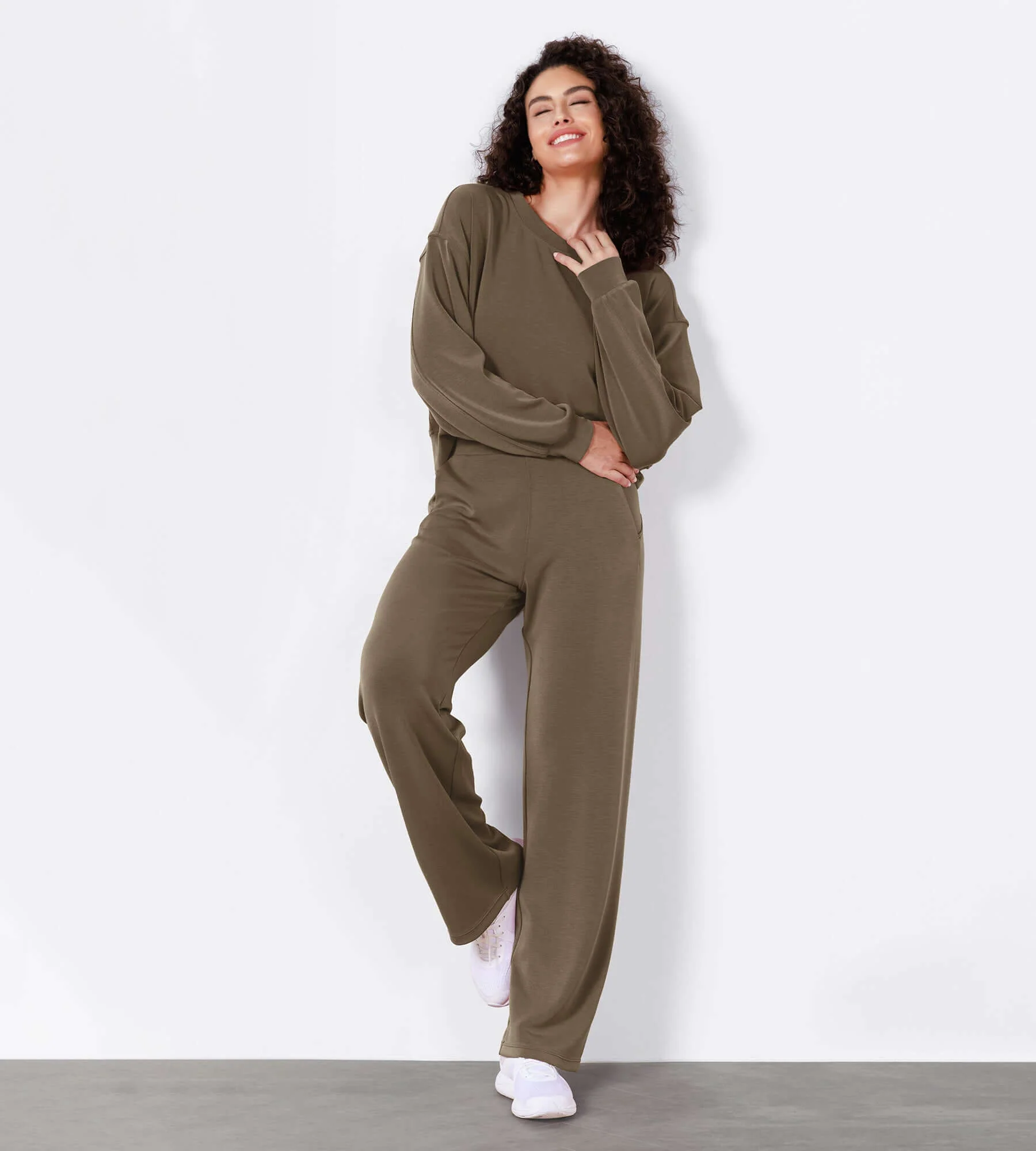 29" Women's Modal Soft Wide Leg Elastic High Waist Lounge Pants with Pockets - Image 10