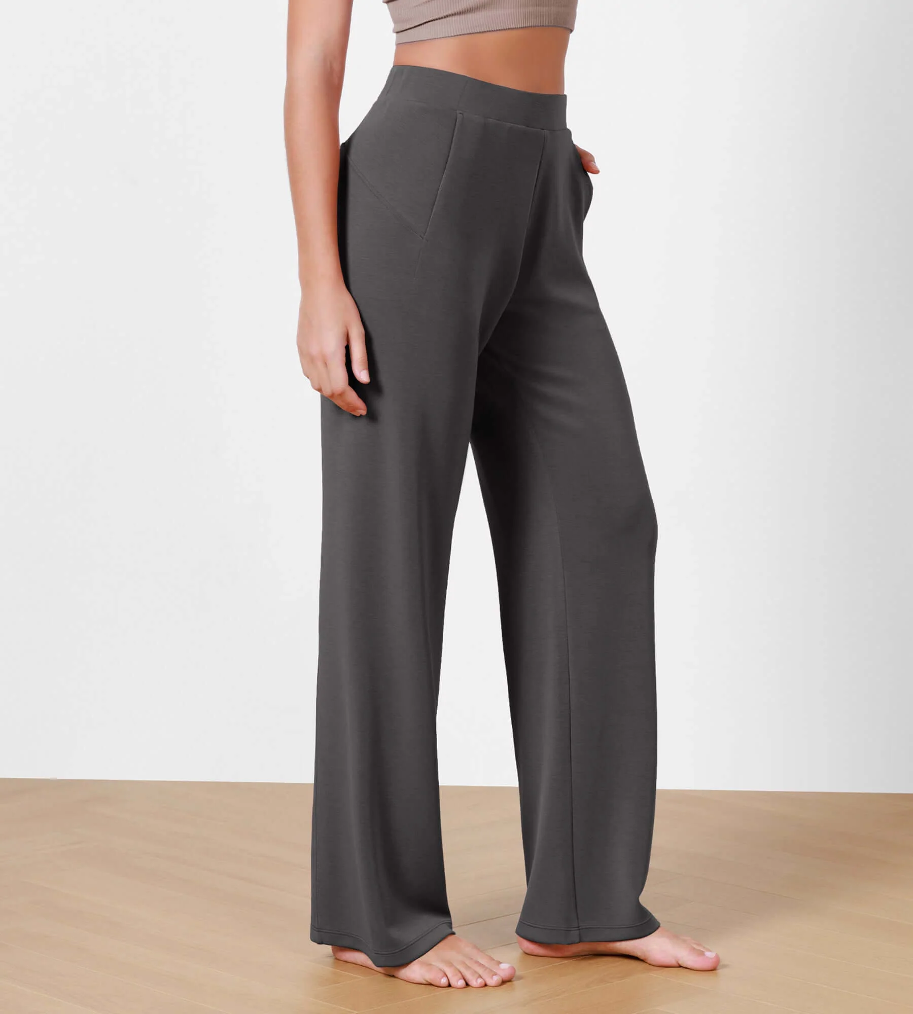 29" Women's Modal Soft Wide Leg Elastic High Waist Lounge Pants with Pockets - Image 23