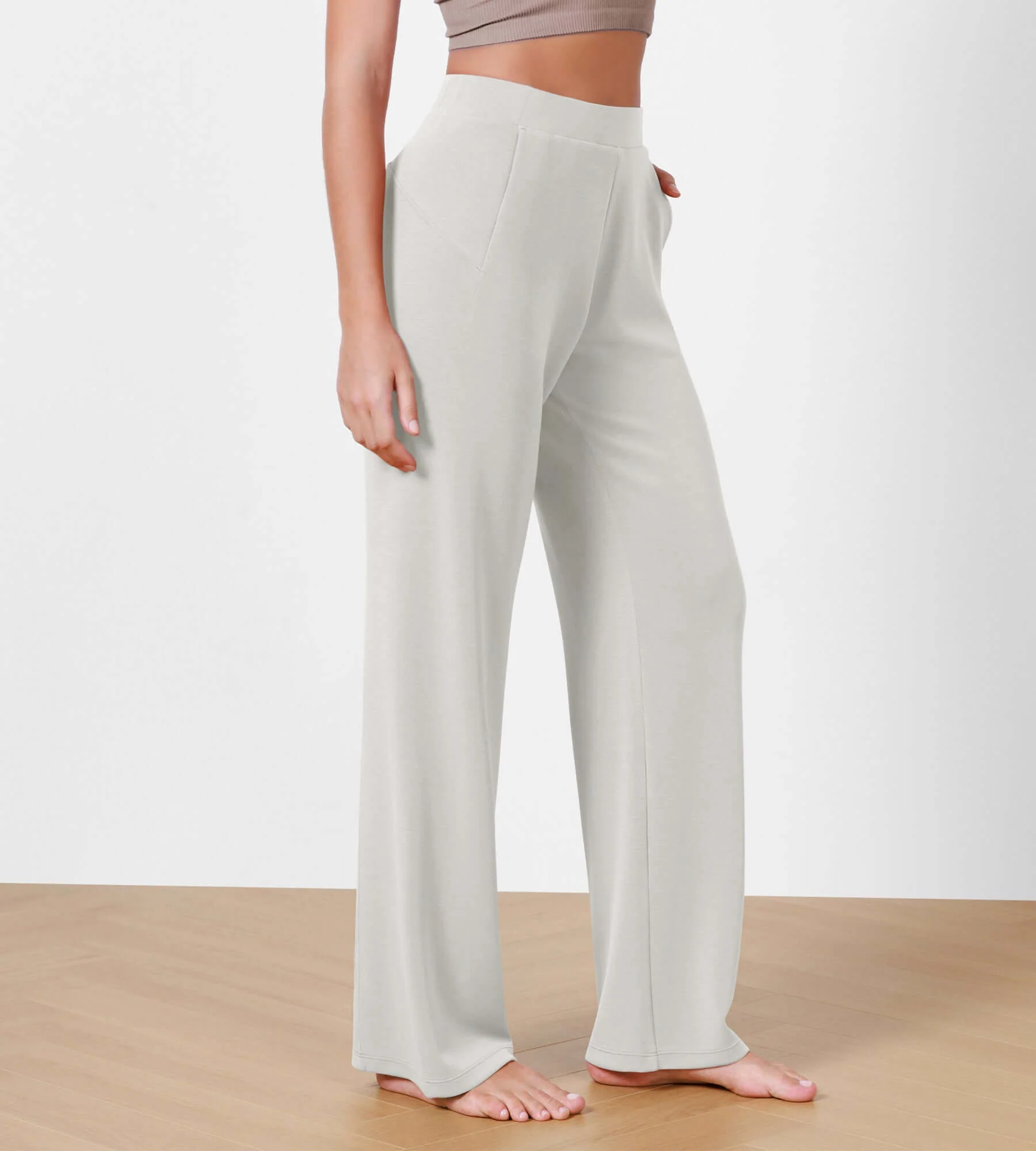 29" Women's Modal Soft Wide Leg Elastic High Waist Lounge Pants with Pockets - Image 32