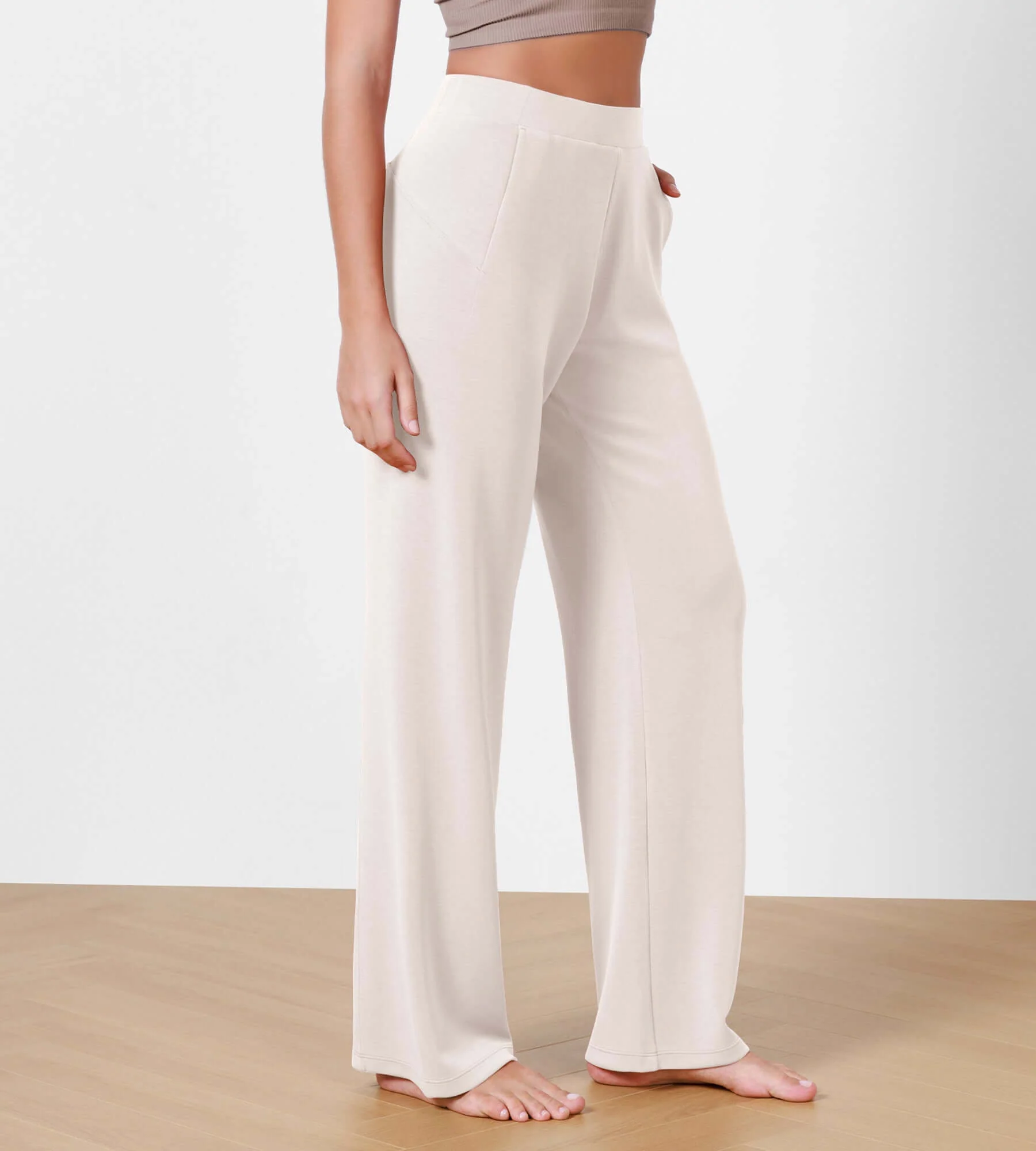 29" Women's Modal Soft Wide Leg Elastic High Waist Lounge Pants with Pockets - Image 47
