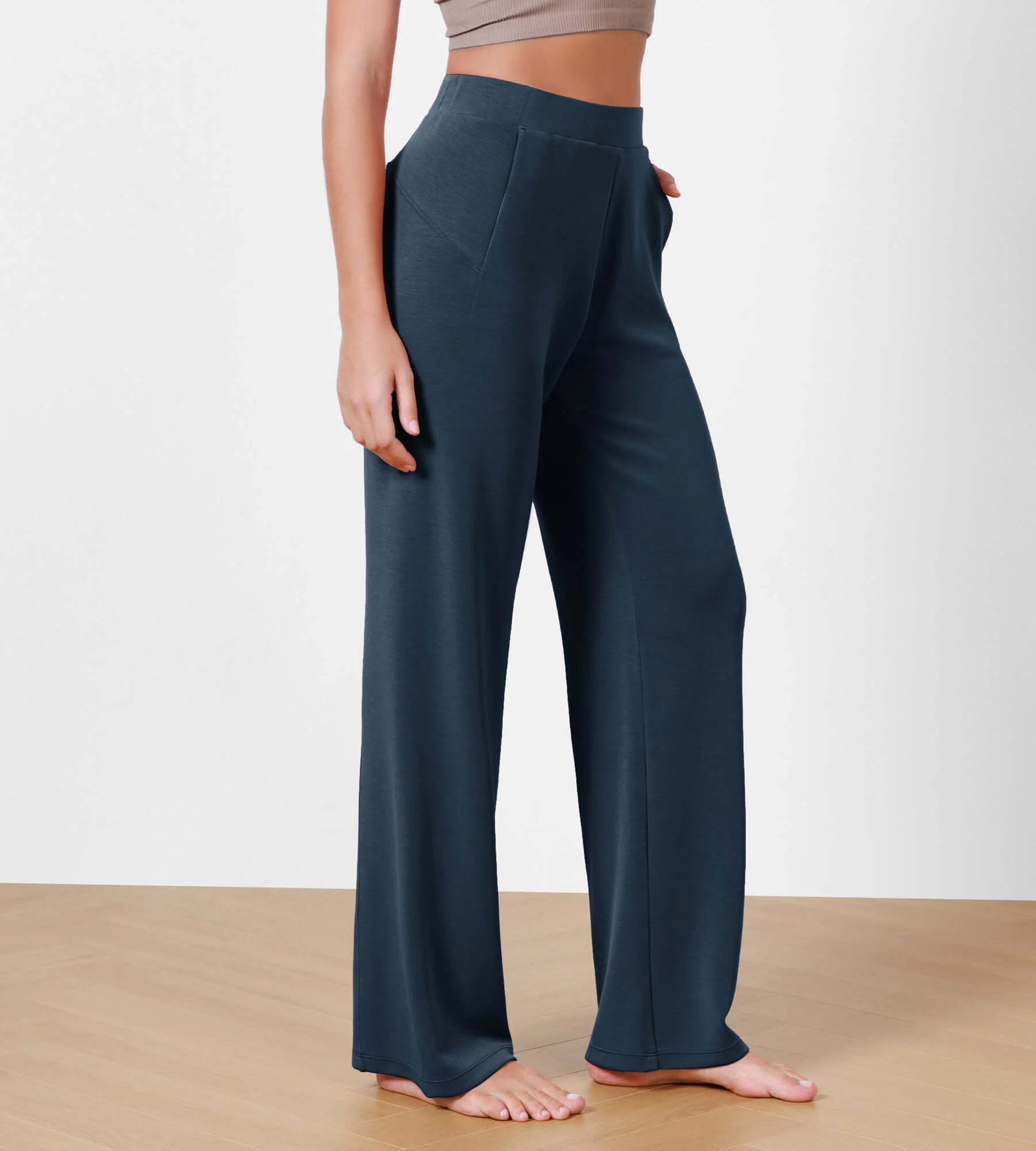 29" Women's Modal Soft Wide Leg Elastic High Waist Lounge Pants with Pockets - Image 52