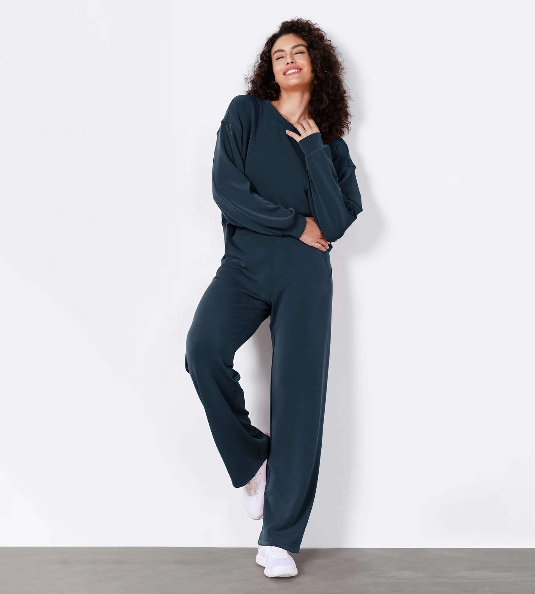 29" Women's Modal Soft Wide Leg Elastic High Waist Lounge Pants with Pockets - Image 54